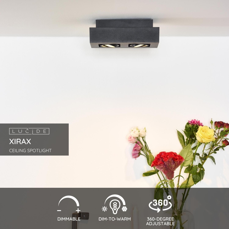 Lucide XIRAX - Stropné bodové svietidlo - LED Dim to warm - GU10 - 2x5W 2200K/3000K - Black